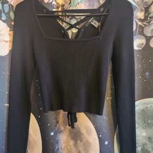 Black Ribbed Long Sleeve Top